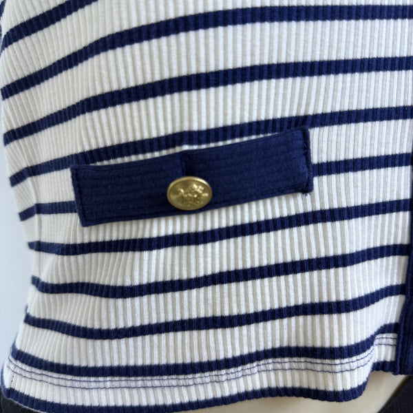 J.Crew Womens Navy/White Striped Ribbed Tank Top Gold Button Details Size S