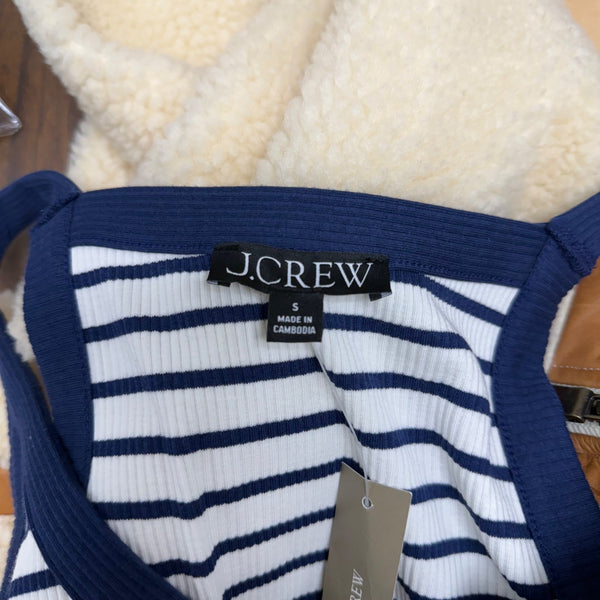 J.Crew Womens Navy/White Striped Ribbed Tank Top Gold Button Details Size S