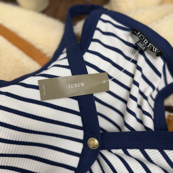 J.Crew Womens Navy/White Striped Ribbed Tank Top Gold Button Details Size S