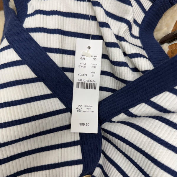 J.Crew Womens Navy/White Striped Ribbed Tank Top Gold Button Details Size S