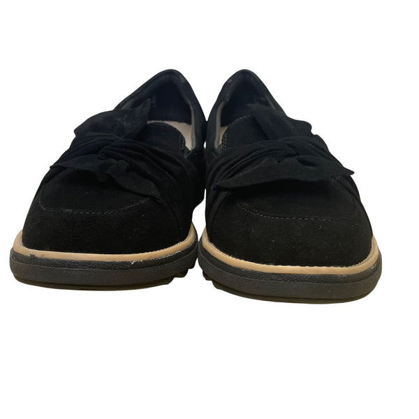 Clarks Womens Black Suede Slip-On Loafers  Bow Accent Size 8.5 W