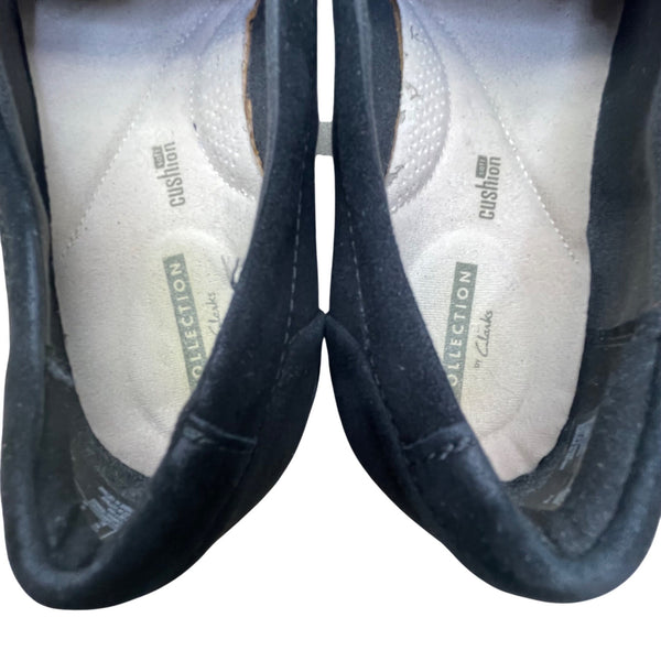 Clarks Womens Black Suede Slip-On Loafers  Bow Accent Size 8.5 W