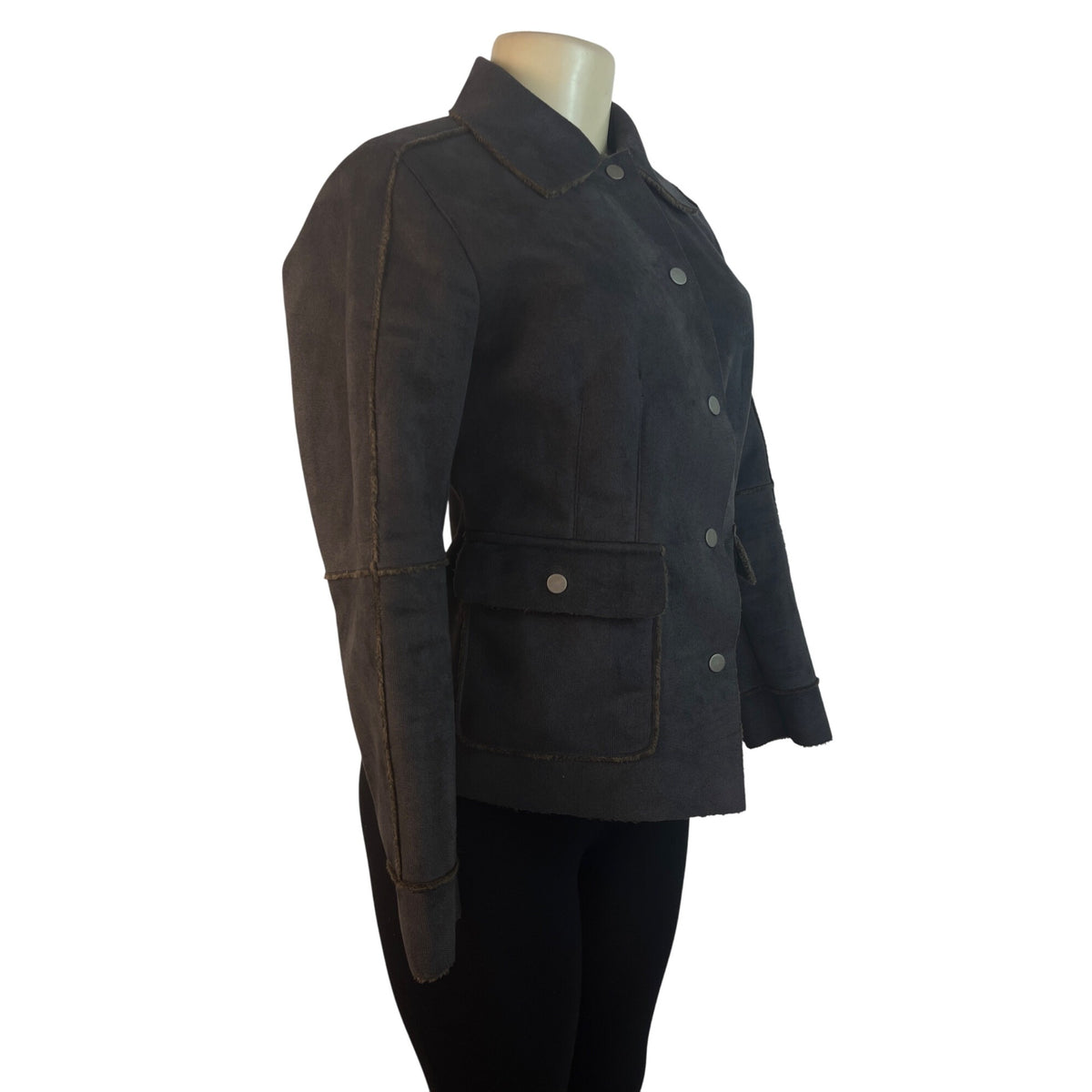 Cabi Women's Dark Gray Snap Button Faux Suede Jacket Size XS