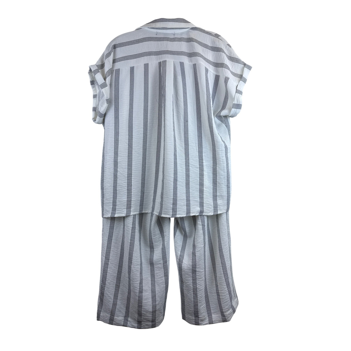 Adrienne Vittadini Womens White/Black Striped Button-Down Shirt & Elastic Waist Shorts Set L