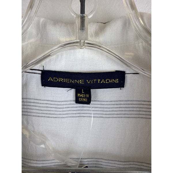 Adrienne Vittadini Womens White/Black Striped Button-Down Shirt & Elastic Waist Shorts Set L
