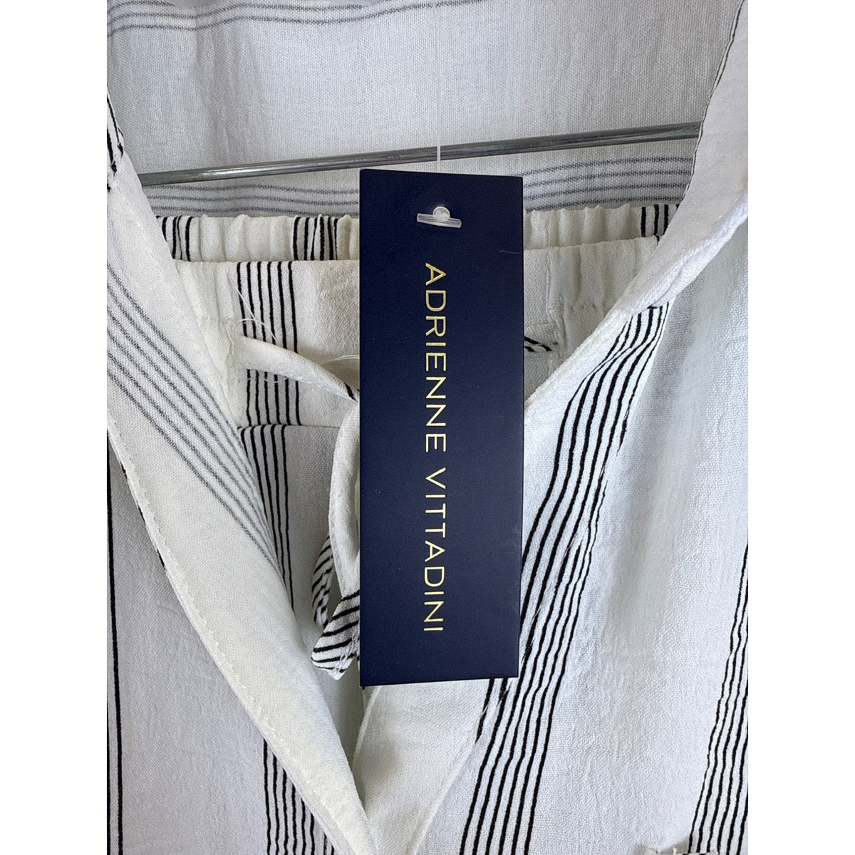 Adrienne Vittadini Womens White/Black Striped Button-Down Shirt & Elastic Waist Shorts Set L