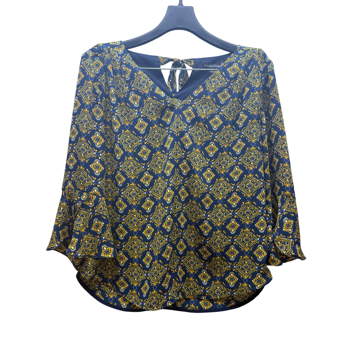 41 Hawthorn Womens Yellow/Blue Patterned Long Sleeve Blouse Size Small