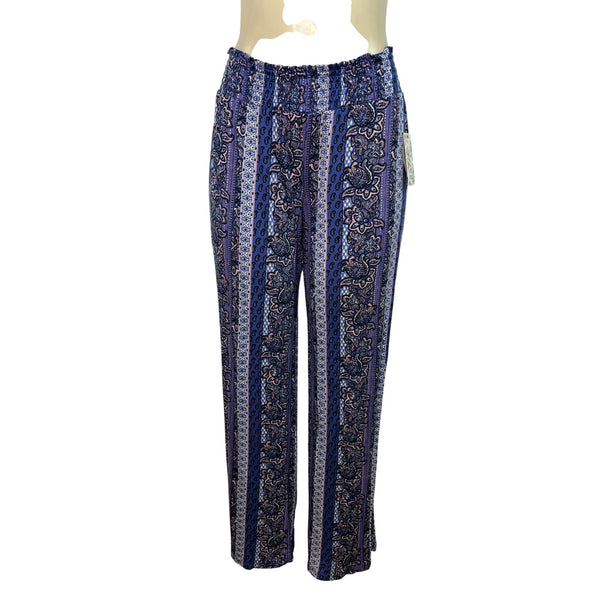 Pink Republic Womens Striped Boho Wide-Leg Pants Blue & Purple Size L - New