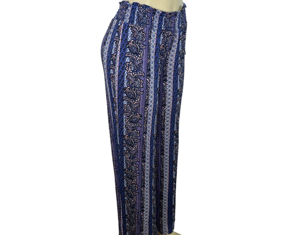 Pink Republic Womens Striped Boho Wide-Leg Pants Blue & Purple Size L - New