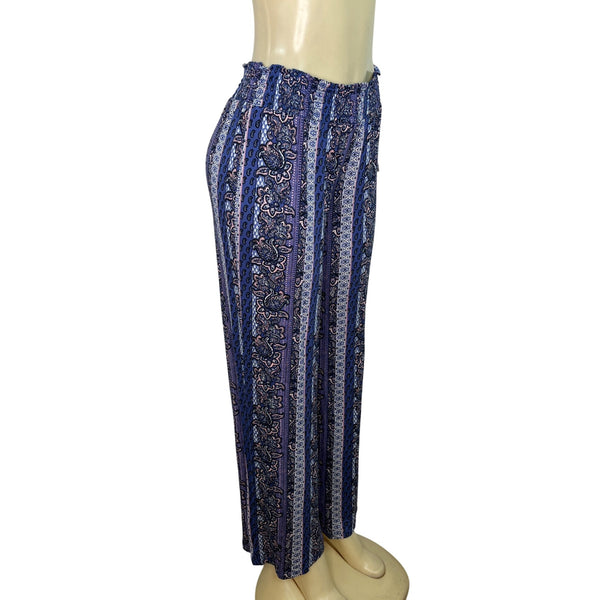 Pink Republic Womens Striped Boho Wide-Leg Pants Blue & Purple Size L - New
