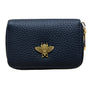 I Meetu Women’s Black Embossed Leather Gold Bee Accent & Zip Closure Wallet