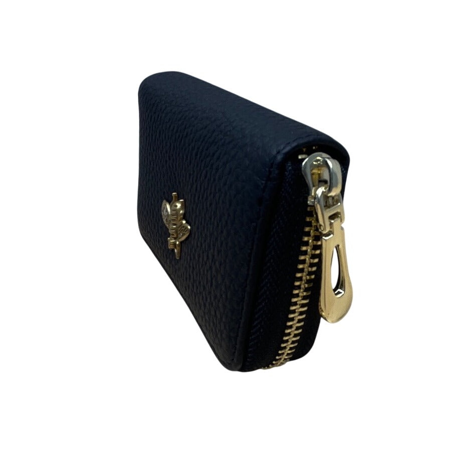I Meetu Women’s Black Embossed Leather Gold Bee Accent & Zip Closure Wallet