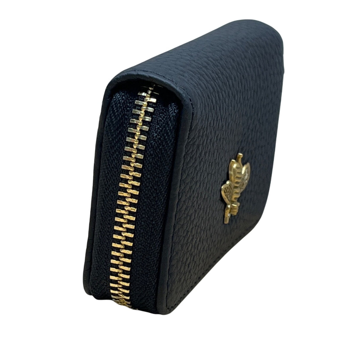 I Meetu Women’s Black Embossed Leather Gold Bee Accent & Zip Closure Wallet
