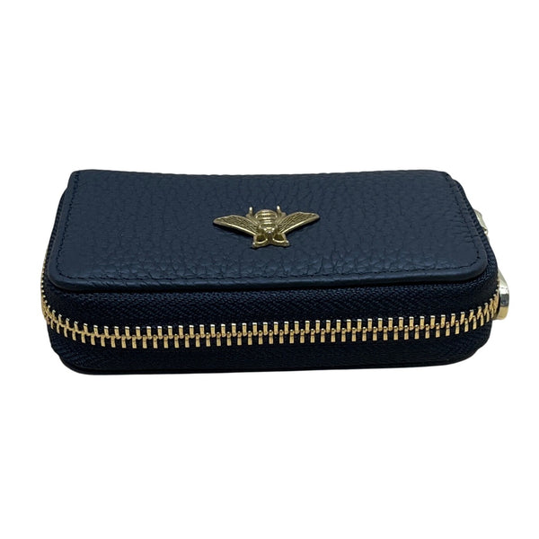 I Meetu Women’s Black Embossed Leather Gold Bee Accent & Zip Closure Wallet