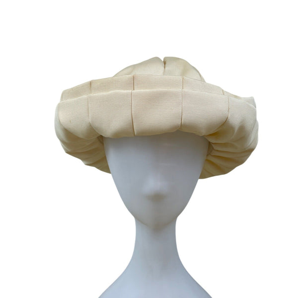 Vintage Woodleigh Woodward and Lothrop Ivory Pleated Hat With Wide Rolled Brim