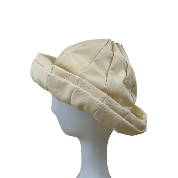 Vintage Woodleigh Woodward and Lothrop Ivory Pleated Hat With Wide Rolled Brim