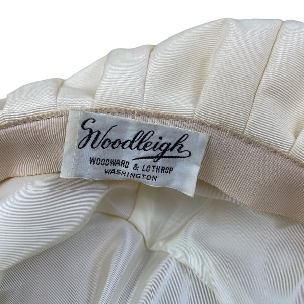 Vintage Woodleigh Woodward and Lothrop Ivory Pleated Hat With Wide Rolled Brim