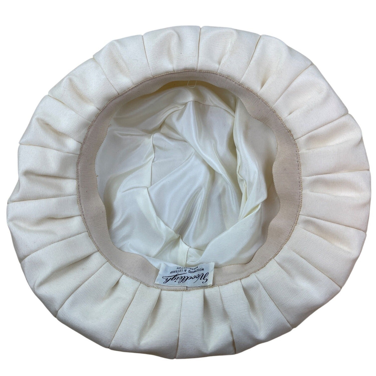 Vintage Woodleigh Woodward and Lothrop Ivory Pleated Hat With Wide Rolled Brim