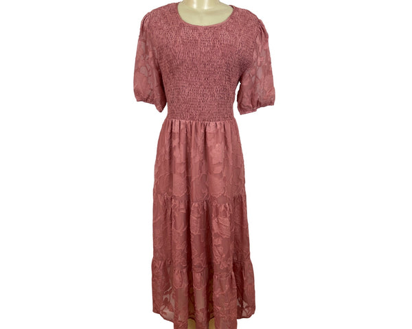 S.Deer Rose Womens Smocked A-Line Maxi Dress With Floral Pattern Sz 2XL - New
