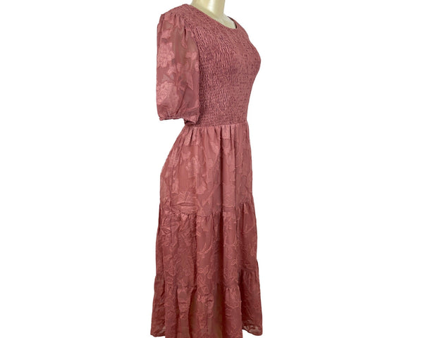 S.Deer Rose Womens Smocked A-Line Maxi Dress With Floral Pattern Sz 2XL - New