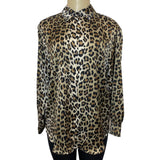 Zara Black Leopard Print Long Sleeve Button Down Fashion Women Blouse Shirt Sz S