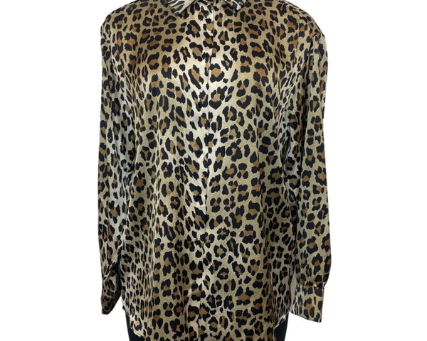 Zara Black Leopard Print Long Sleeve Button Down Fashion Women Blouse Shirt Sz S
