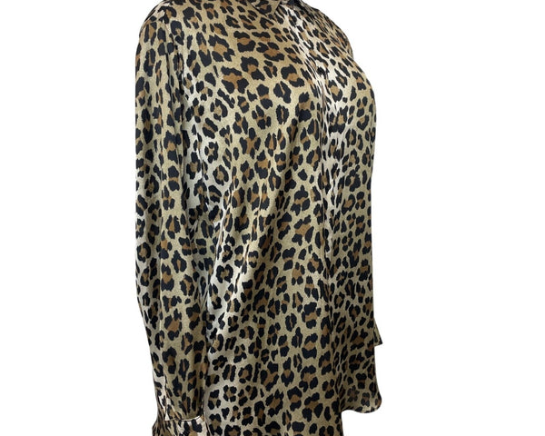 Zara Black Leopard Print Long Sleeve Button Down Fashion Women Blouse Shirt Sz S