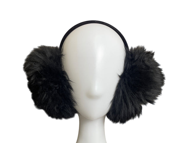 Fluffy Black Faux Fur Earmuffs For Cold Weather