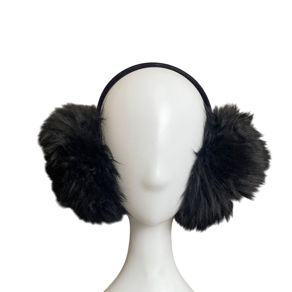 Fluffy Black Faux Fur Earmuffs For Cold Weather