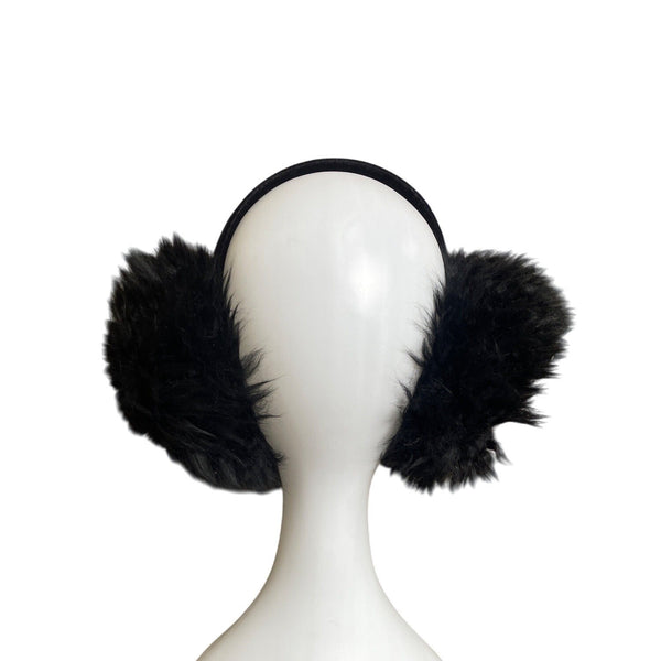 Fluffy Black Faux Fur Earmuffs For Cold Weather