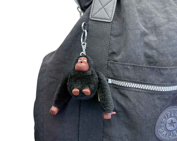 Kipling Womens Black Nylon With Zipper Closure & Monkey Keychain Tote Bag