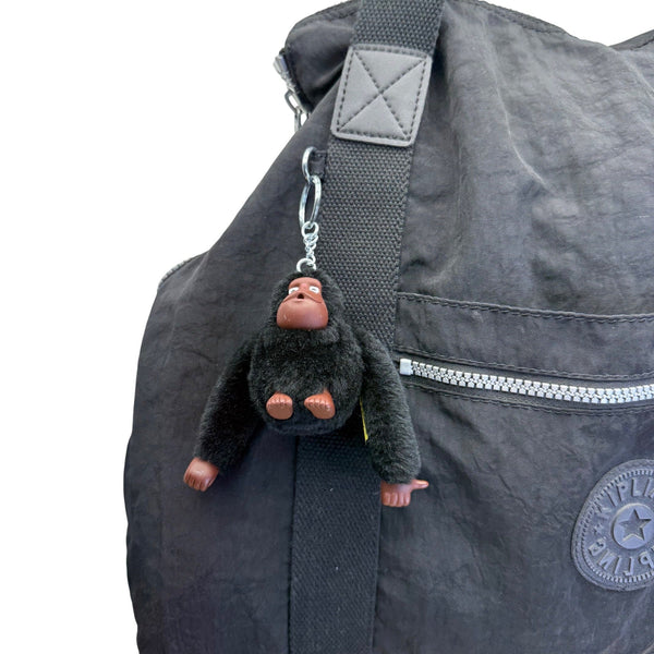 Kipling Womens Black Nylon With Zipper Closure & Monkey Keychain Tote Bag