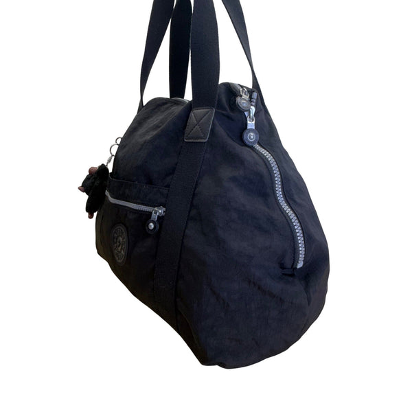Kipling Womens Black Nylon With Zipper Closure & Monkey Keychain Tote Bag