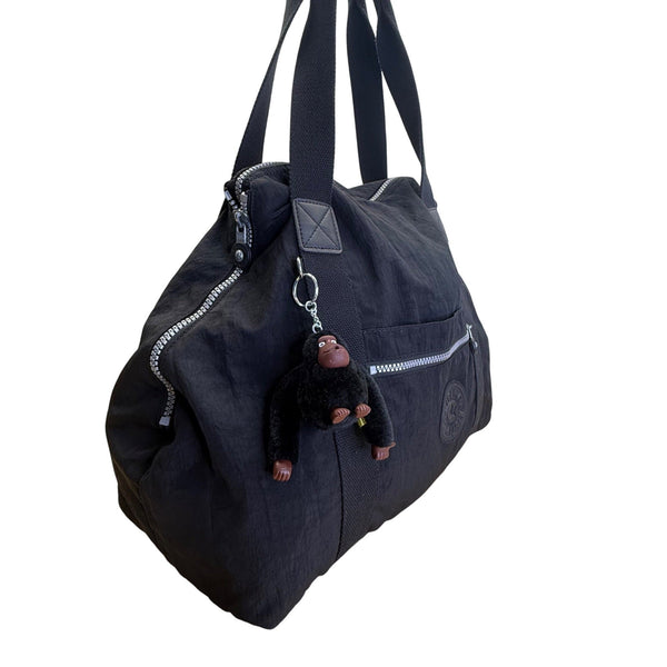Kipling Womens Black Nylon With Zipper Closure & Monkey Keychain Tote Bag