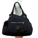 Kipling Womens Black Nylon With Zipper Closure & Monkey Keychain Tote Bag