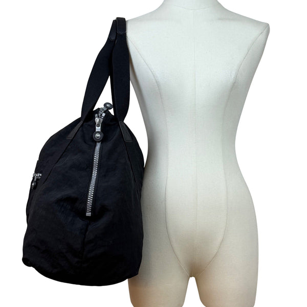 Kipling Womens Black Nylon With Zipper Closure & Monkey Keychain Tote Bag