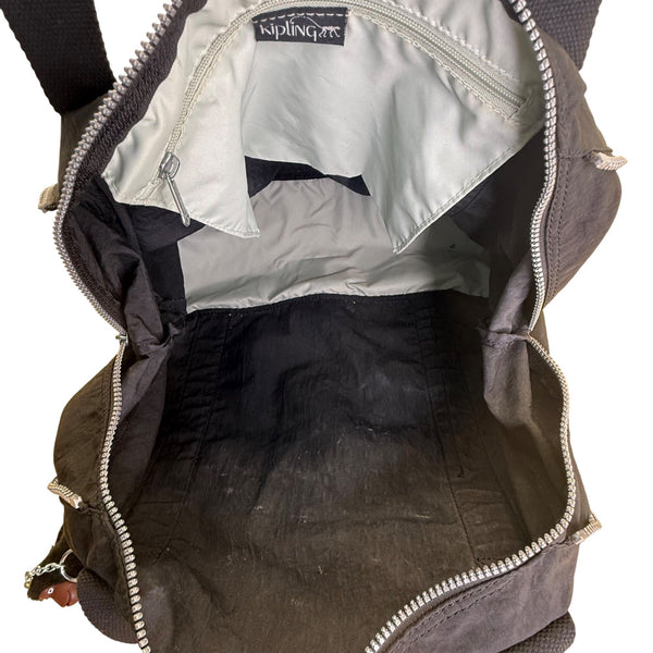 Kipling Womens Black Nylon With Zipper Closure & Monkey Keychain Tote Bag