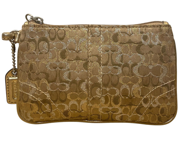 Coach Women’s Gold Jacquard Signature Wristlet Clutch Bag With Detachable Strap