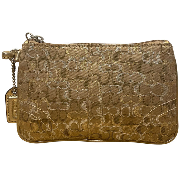 Coach Women’s Gold Jacquard Signature Wristlet Clutch Bag With Detachable Strap