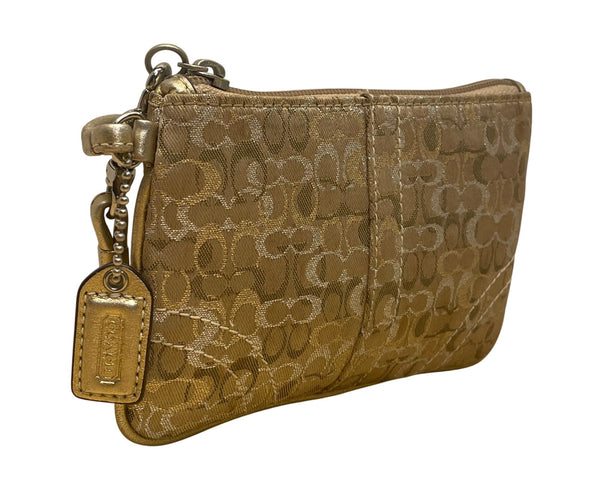 Coach Women’s Gold Jacquard Signature Wristlet Clutch Bag With Detachable Strap