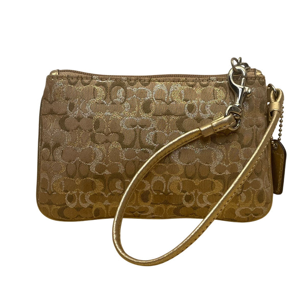 Coach Women’s Gold Jacquard Signature Wristlet Clutch Bag With Detachable Strap