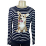 Talbots Womens Navy & White Striped Sweater With Corgi Dog Design Size S
