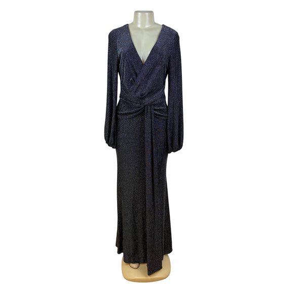 Betsy Adam Black Sparkly Full-Length Long Sleeve Wrap Evening Gown Dress Size 10