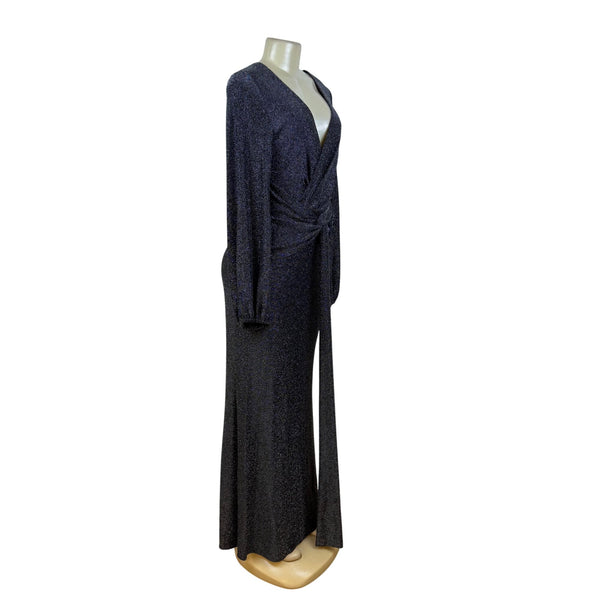 Betsy Adam Black Sparkly Full-Length Long Sleeve Wrap Evening Gown Dress Size 10