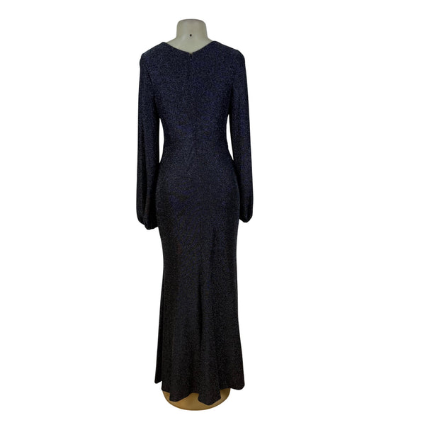 Betsy Adam Black Sparkly Full-Length Long Sleeve Wrap Evening Gown Dress Size 10