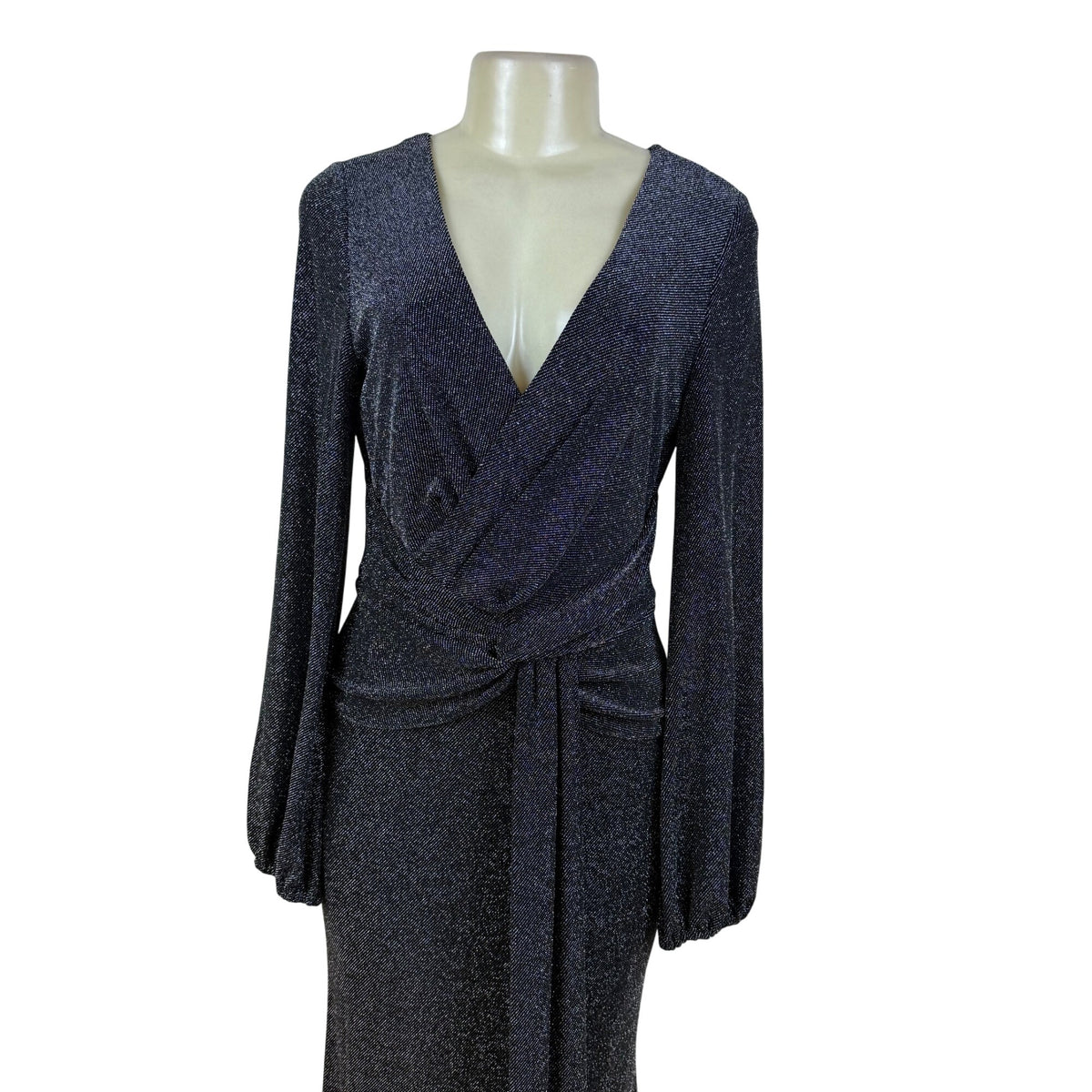 Betsy Adam Black Sparkly Full-Length Long Sleeve Wrap Evening Gown Dress Size 10