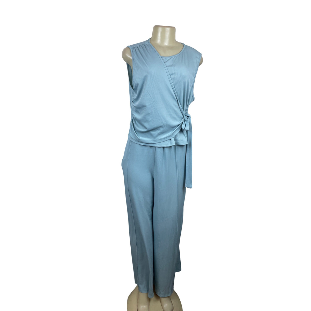 Yozy Light Blue Sleeveless Casual Set with Tie Waist Wide and Leg Sz XXL - New