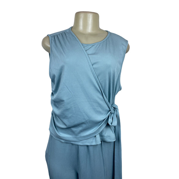 Yozy Light Blue Sleeveless Casual Set with Tie Waist Wide and Leg Sz XXL - New