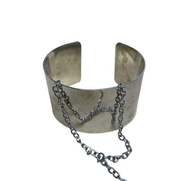 Silver-Tone Adjustable Womens Cuff Bracelet Hand Chain Ring Combo Minimalistic Design