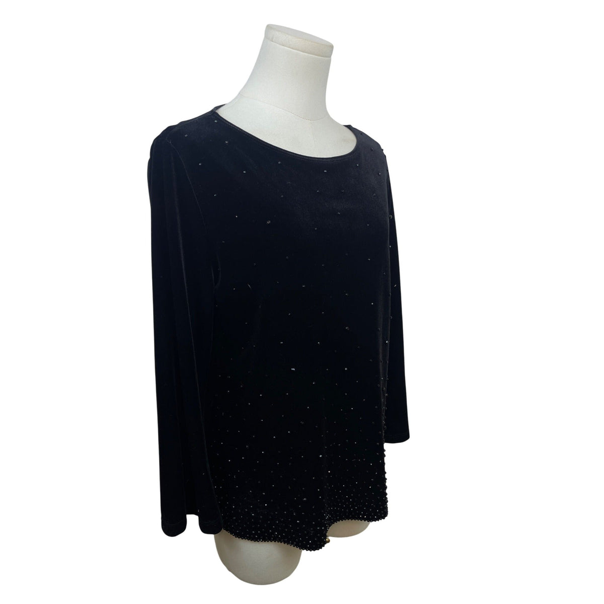 Chicos Travelers Black Velvet Beaded Long Sleeve Top Size 1 (8/10)